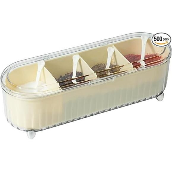 Clear spice organizer box with 4 compartments lids and spoons kitchen storage se - Picture 8 of 8